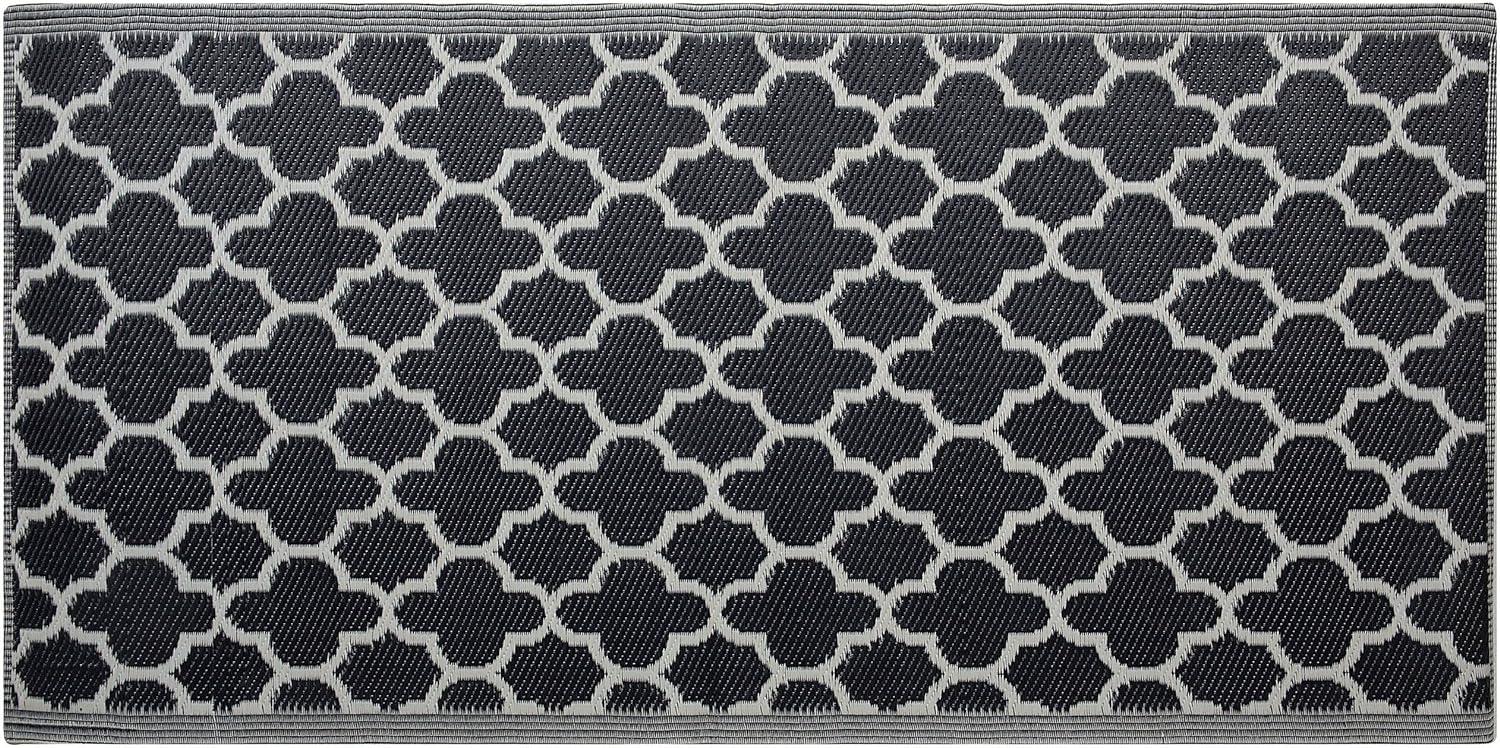 Outdoor Teppich schwarz 90 x 180 cm marokkanisches Muster zweiseitig Kurzflor SURAT Bild 1