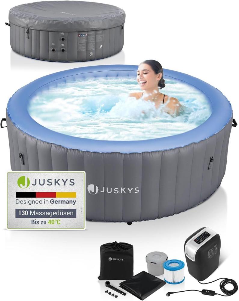 Juskys Whirlpool Palmira für bis zu 6 Personen - Outdoor Indoor Pool aufblasbar - 2 m aufblasbarer Aussenwhirlpool - Spa Hot Tub rund - Grau Bild 1