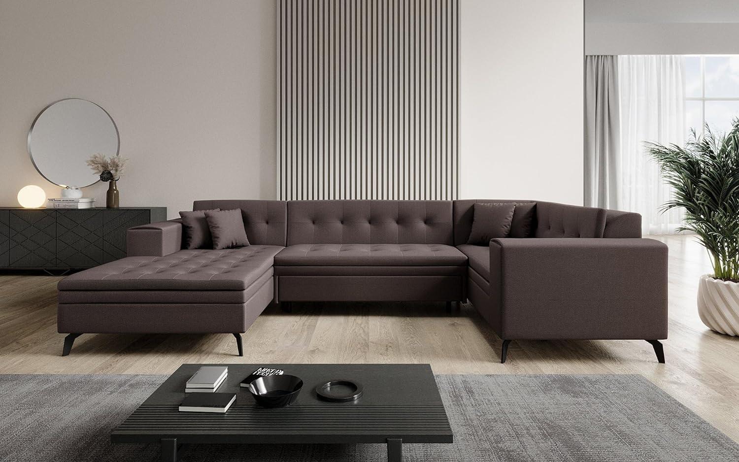 Designer Sofa Neola mit Schlaffunktion Stoff Dunkelbraun Links Bild 1