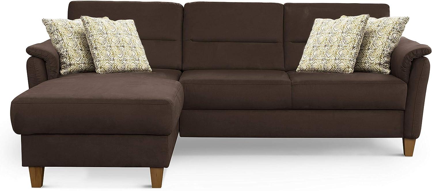 CAVADORE Ecksofa Palera / L-Form-Sofa im Landhausstil mit Federkern / 244 x 89 x 163 / Mikrofaser-Bezug, Braun Bild 1