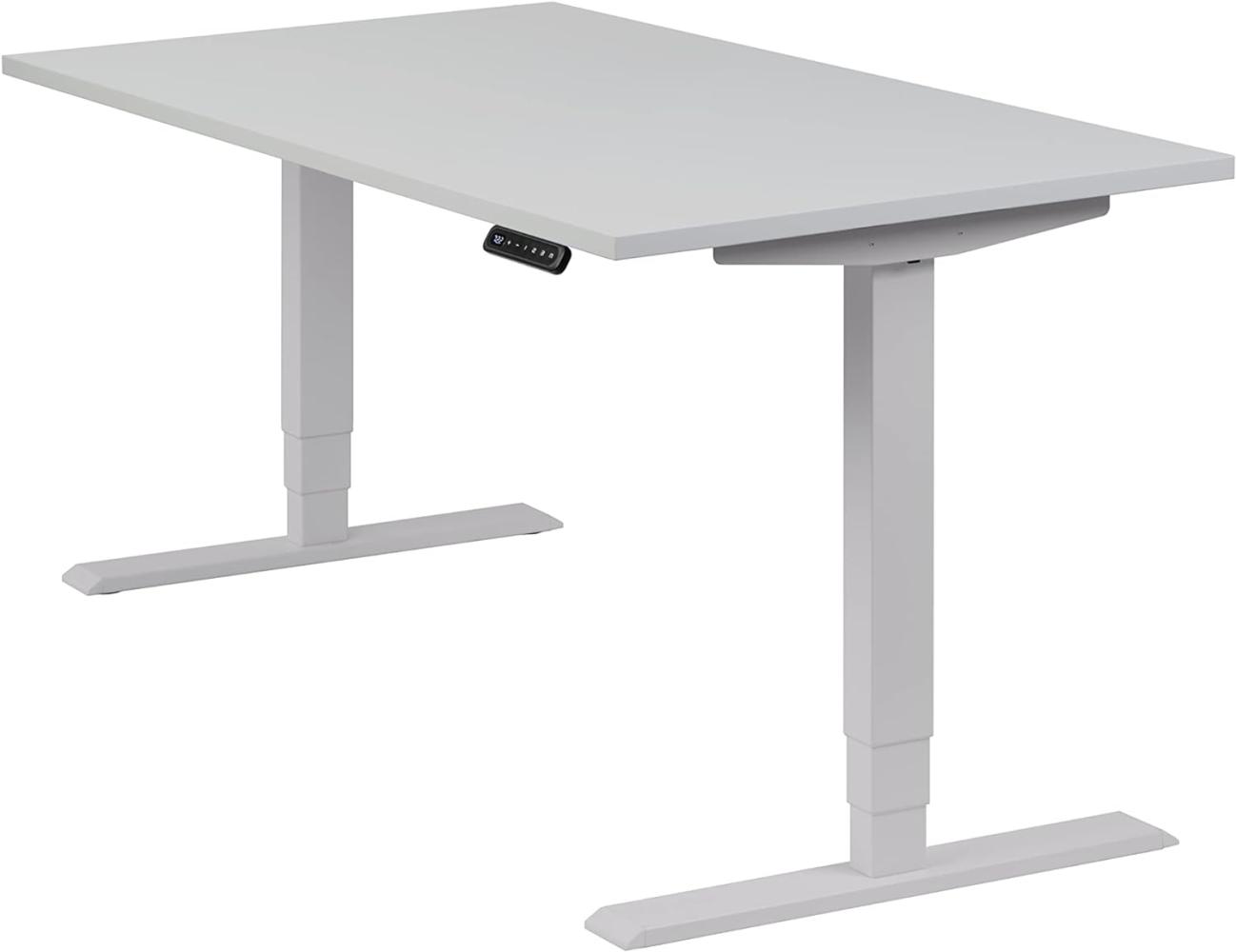 boho office® homedesk - elektrisch stufenlos höhenverstellbares Tischgestell in Silber mit Memoryfunktion, inkl. Tischplatte in 140 x 80 cm in Lichtgrau Bild 1