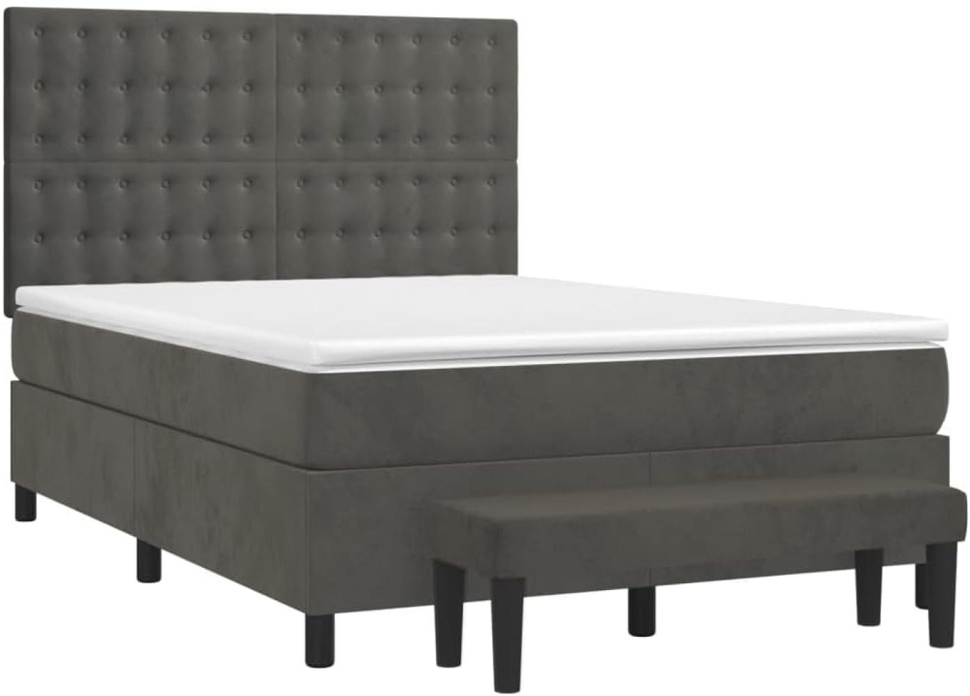 vidaXL Boxspringbett mit Matratze Dunkelgrau 140x190 cm Samt Bild 1