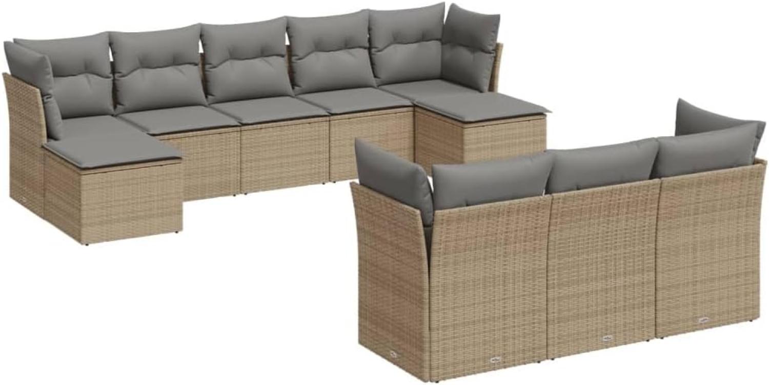 vidaXL 10-tlg. Garten-Sofagarnitur mit Kissen Beige Poly Rattan Bild 1