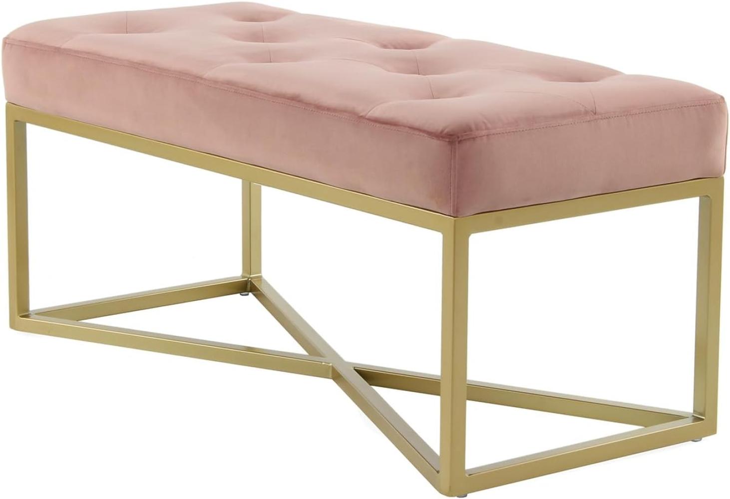 Qiyano Sitzbank Samt Gesteppte Polsterbank Bettbank für Schlafzimmer Wohnzimmer Flur Ankleidezimmer im Barock-Stil mit goldenen Metallfüßen, Farbe: Rosa Bild 1