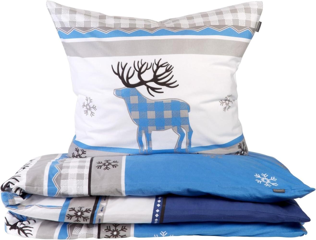 Schiesser Feinbiber Bettwäsche Set Verda aus weicher, wärmender Baumwolle, Farbe:Blau und Grau, Größe:155 cm x 220 cm Bild 1