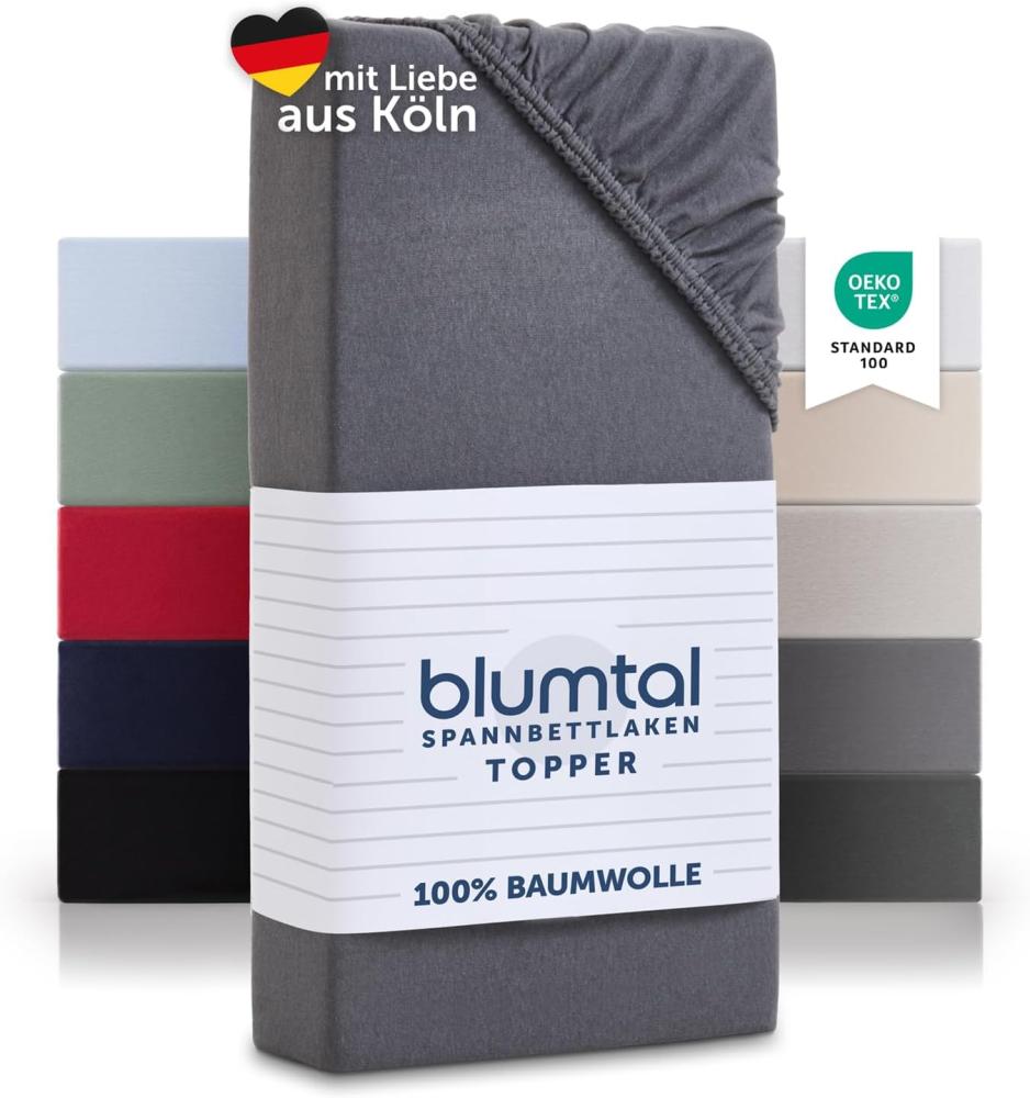 Blumtal® Baumwolle Spannbettlaken für Topper 120x200 cm Basics Jersey - Bettlaken 120x200 cm - Oeko-TEX zertifiziertes Spannbetttuch 120x200 cm - Topper Spannbettlaken - Betttuch - Grau Bild 1