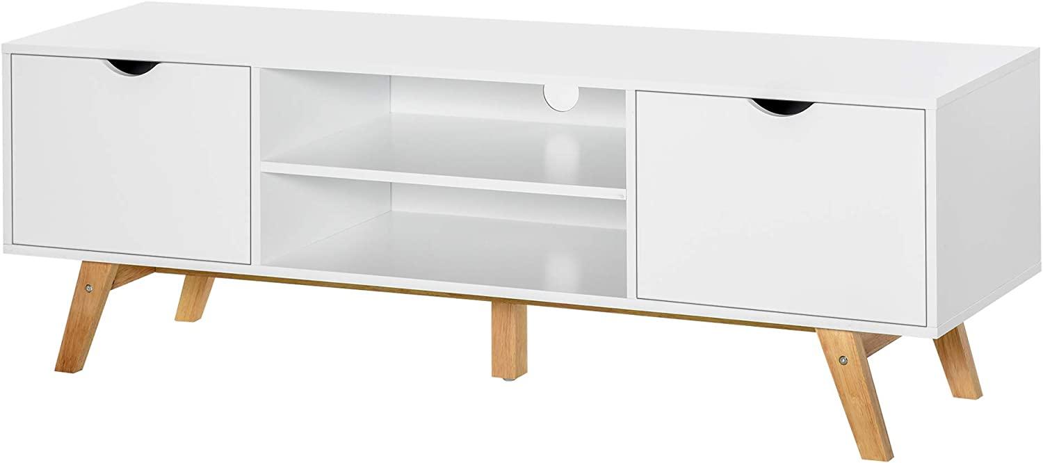 HOMCOM TV Schrank, TV-Kommode, Schrankelement mit Schubladen und Offene Regale, MDF, Weiß, 150 x 39 x 50 cm Bild 1