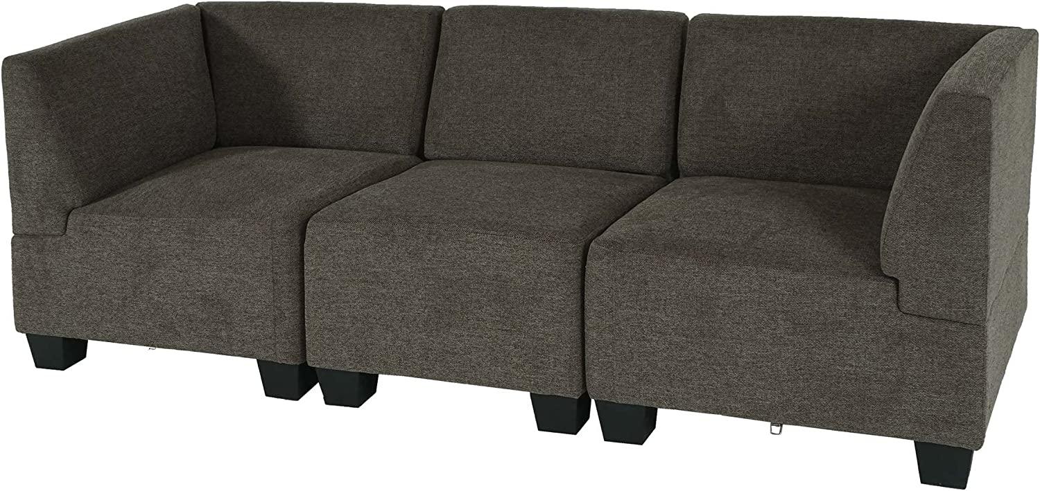 Modular 3-Sitzer Sofa Couch Lyon, Stoff/Textil ~ braun, hohe Armlehnen Bild 1