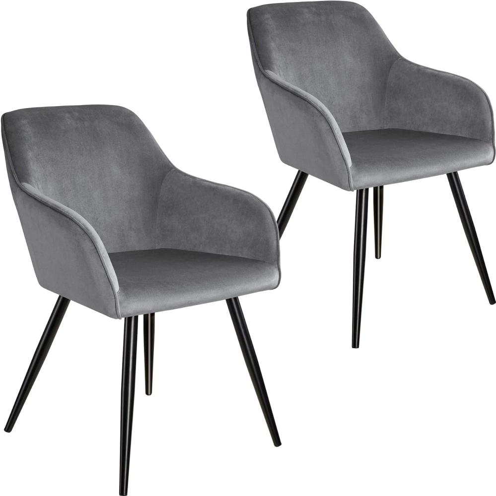 2er Set Stuhl Marilyn Samtoptik, schwarze Stuhlbeine - grau/schwarz Bild 1