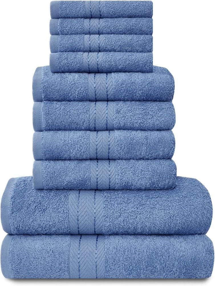 Lions Familien-Handtücher, 10-teiliges-Set, 100 % ägyptische Baumwolle, 4 x Gesicht, 4 x Hand, 2 x Badetuch, Premium Qualität, hoch wasserabsorbierendes Badzubehör, maschinenwaschbar, blau, 544654 Bild 1