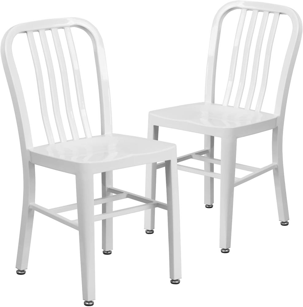 Flash Furniture Metallstuhl mit Rückenlehne – Esszimmerstühle für den Innen- und Außenbereich – Küchenstühle ideal für die gewerbliche Nutzung – 2er Set – Weiß, 50. 8 x 39. 37 x 84. 46 cm Bild 1
