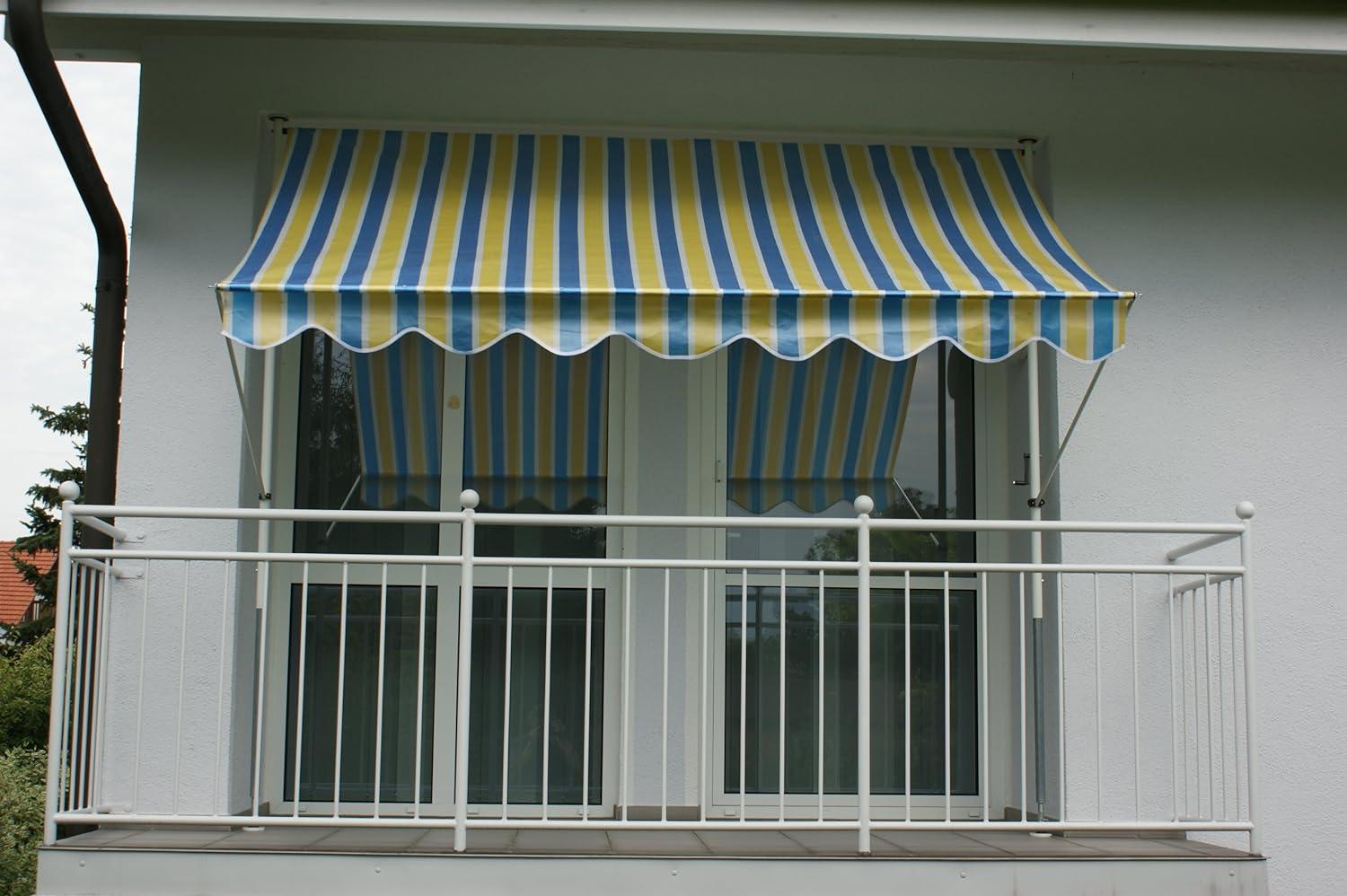 Angerer Klemmmarkise Standard - Markise für Sonnenschutz - Montage ohne Bohren und Dübeln - ideale Balkonmarkise für Mietwohnungen (250 cm, Gelb-Blau) Bild 1