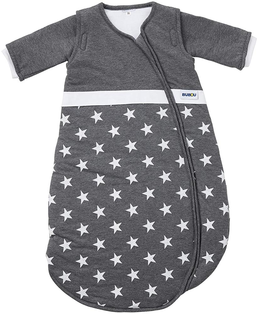 Gesslein 772195 Bubou Babyschlafsack mit abnehmbaren Ärmeln: Temperaturregulierender Ganzjahreschlafsack für Baby / Kinder Größe 90 cm, Sterne anthrazit grau/weiß, grau Bild 1