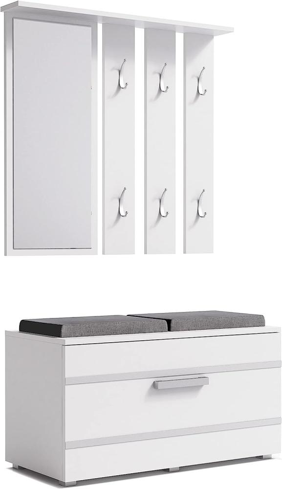 ADGO Opal 3in1 Flur Set Flurmöbel-Set, Kleiderschränke, Spiegel und Kleiderbügel und Schuhschrank, Flurgarderoben, Kompaktgarderobe für Ihren Eingangsbereich (Flur-Set, Weiß) (Versand in 2 Packungen) Bild 1