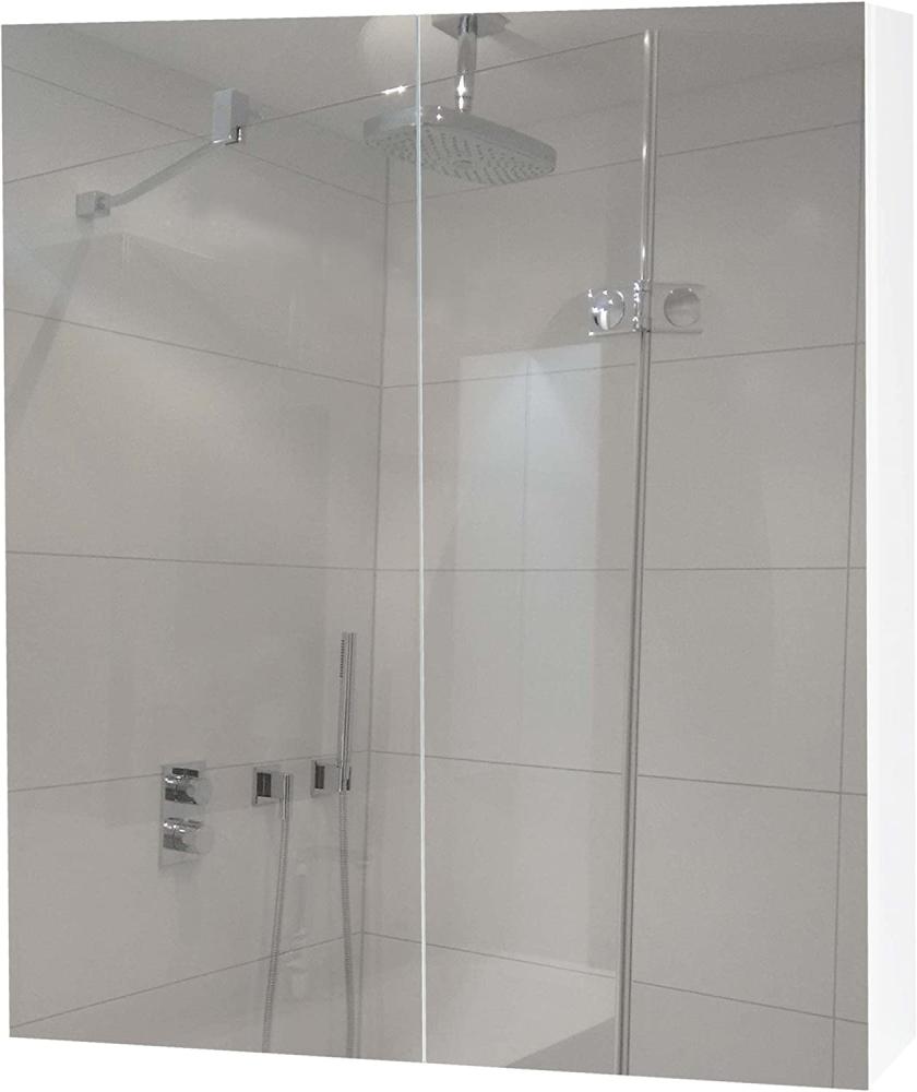 Spiegelschrank HWC-B19b, Badschrank Hängeschrank, 2 Regalböden hochglanz MVG-zertifiziert 70x60x16cm ~ weiß Bild 1