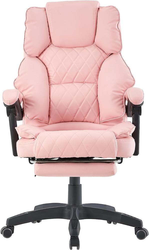 Bürostuhl mit Fußstütze und flexiblen 3-Punkt-Armlehnen - Schreibtischstuhl im Lederoptik-Design - ergonomischer Bürostuhl mit einer verstellbaren Rückenlehne für gesündere Sitzhaltung Rosa Bild 1