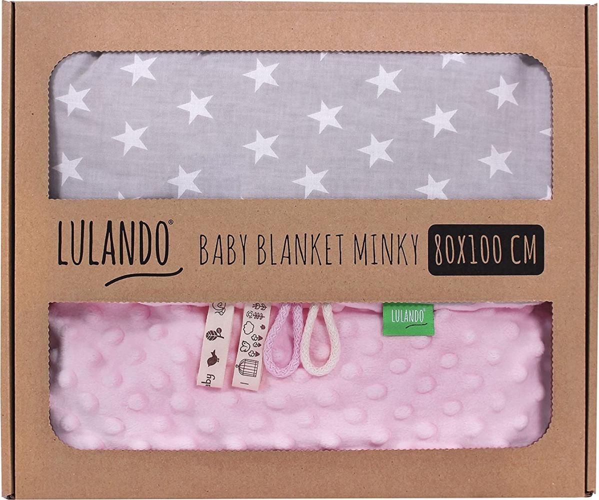 LULANDO Babydecke Minky 80 x 100 cm - Rosa/Grau/Weiße Sterne Bild 1