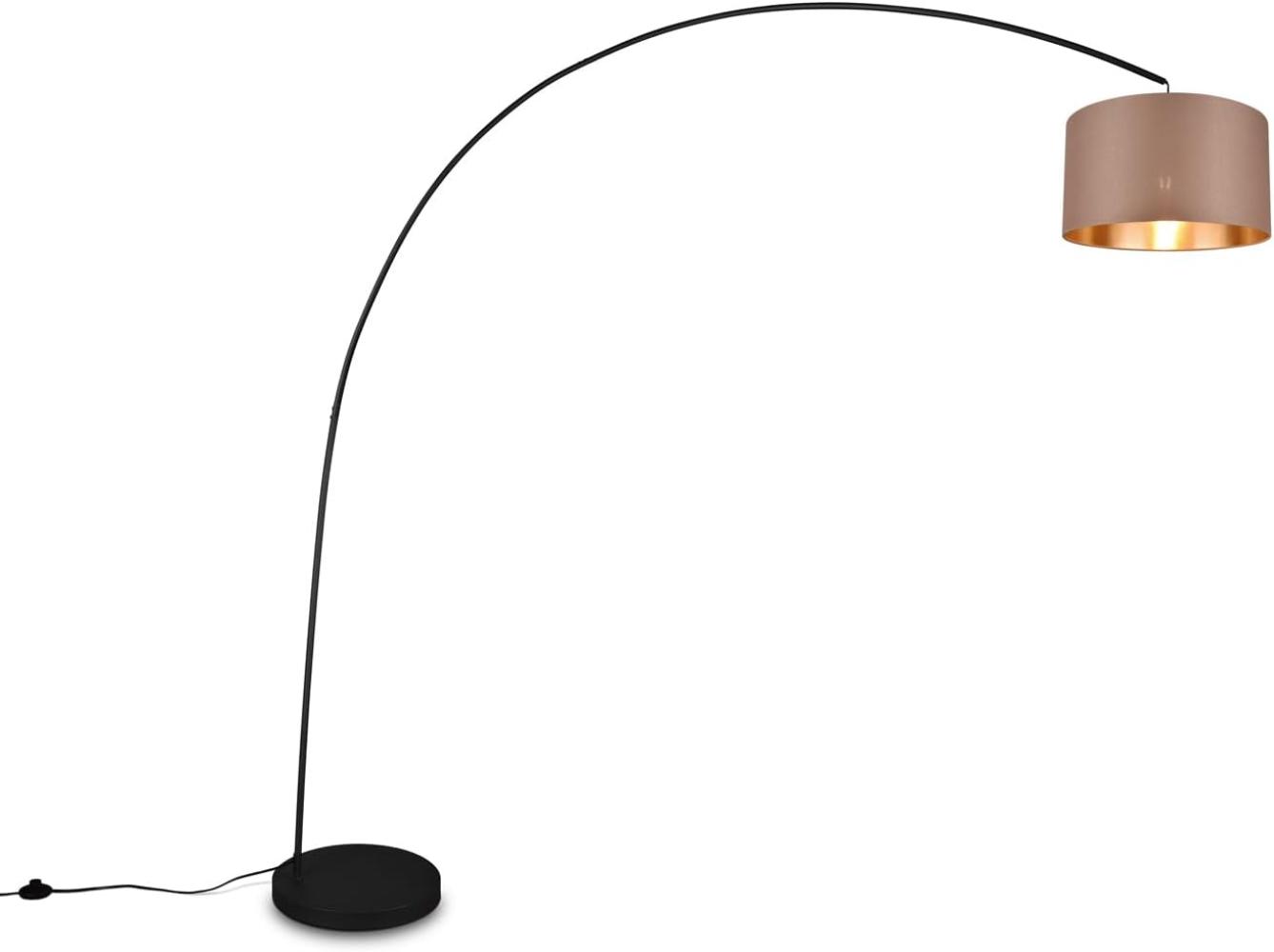 LED Bogenleuchte Metall Schwarz Stoff Lampenschirm Taupe, 210cm Bild 1