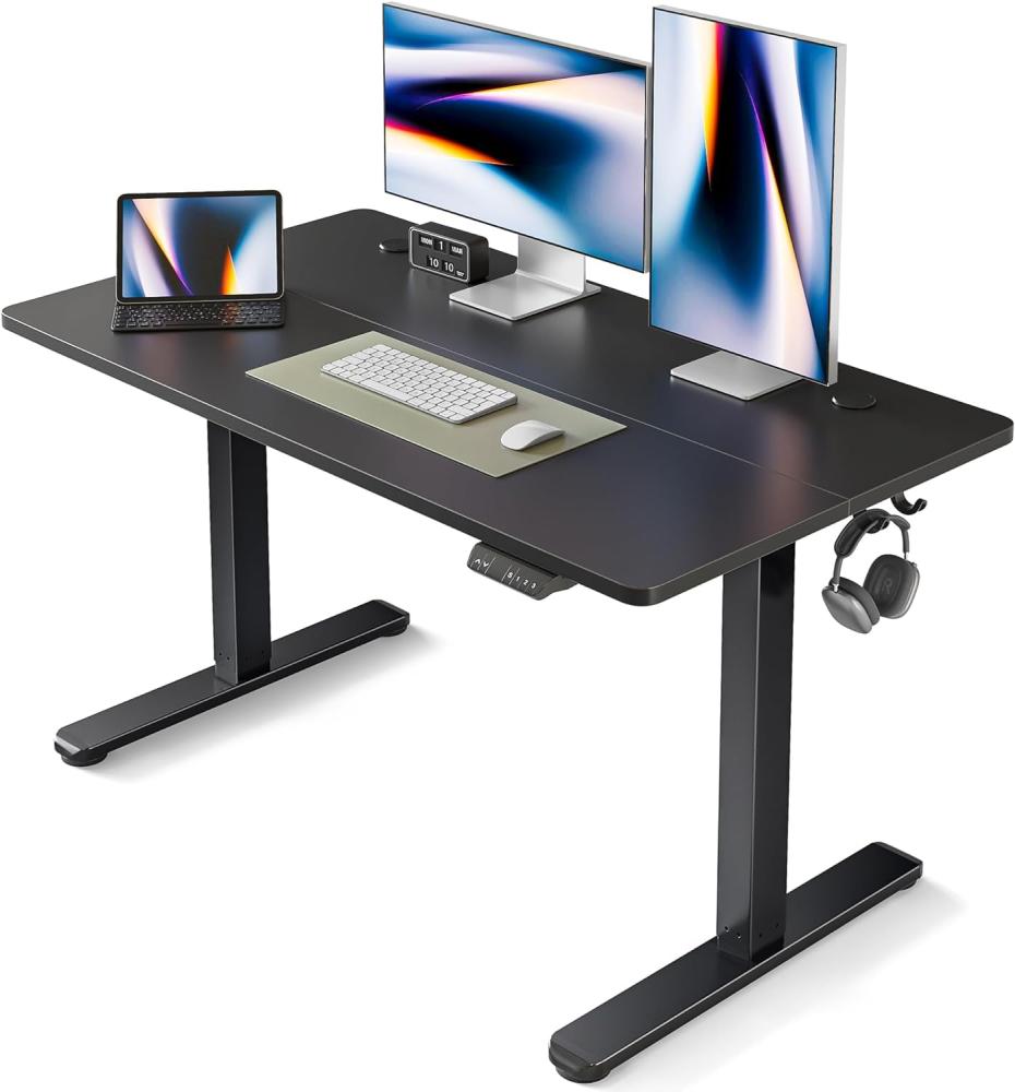 FEZIBO Schreibtisch Höhenverstellbar Elektrisch, 120 x 60 cm Stehschreibtisch mit Memory-Steuerung und Anti-Kollisions Technologie, Schwarz Rahmen/Schwarz Oberfläche Bild 1