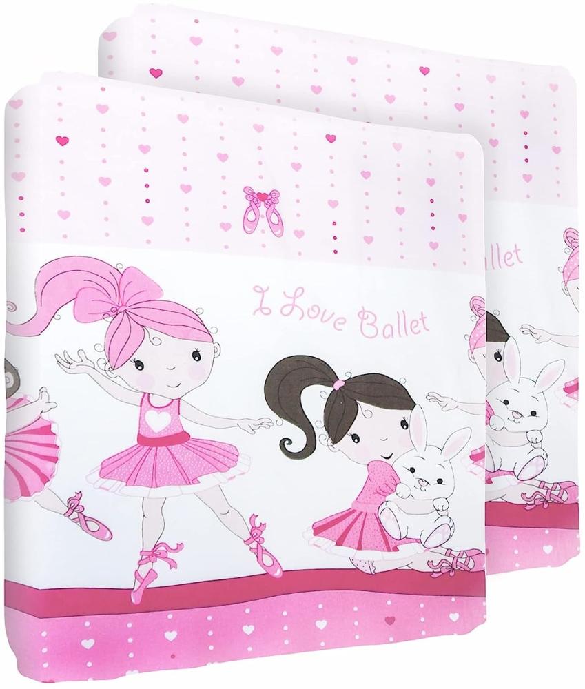 2 x Spannbettlaken für Kinderbett, 100 % Baumwolle, passend für 120 x 60 cm große Matratze (rosa Ballett) Bild 1