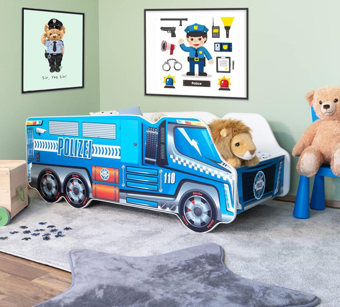 Alcube 'Polizei' Autobett 140 x 70 cm inkl. Lattenrost und Matratze, blau Bild 1