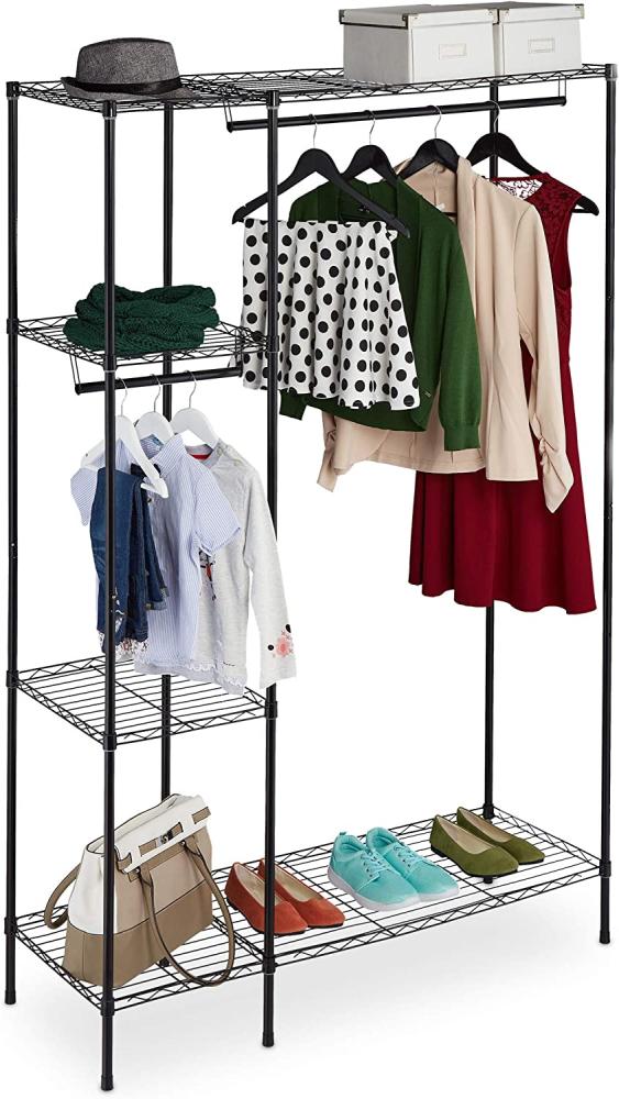 Relaxdays Offener Kleiderschrank, mit Kleiderstange, freistehendes Schranksystem, Metall, HBT 180 x 120 x 45 cm, schwarz Bild 1