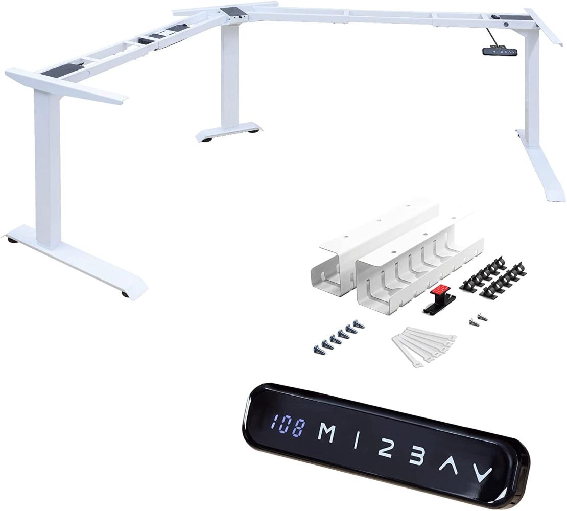 Albatros Eck-Schreibtisch-Gestell Lift L7W + Kabelkanal, Weiss, stufenlos verstellbar in Höhe, Breite und Winkel, 3 Motoren, elektrisch Bild 1