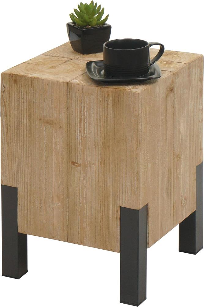 Beistelltisch HWC-L76b, Blumentisch Tisch, Industrial Metall Massiv-Holz MVG-zertifiziert, 46x32x32cm natur Bild 1