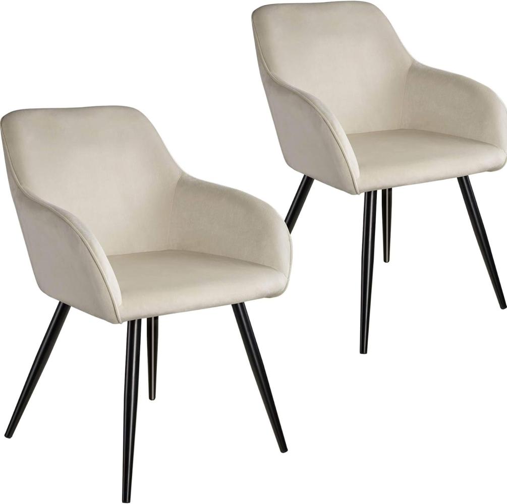 2er Set Stuhl Marilyn Samtoptik, schwarze Stuhlbeine - crème/schwarz Bild 1