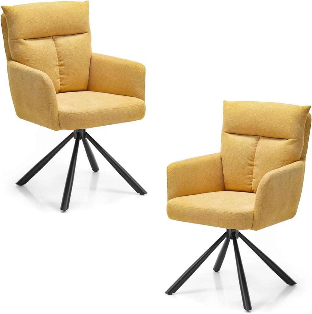 SOFIA Esszimmerstühle 2er Set mit schwarzem Metallgestell und Microfaser Bezug, Gelb - Bequeme Stühle für Esszimmer & Wohnzimmer - 60 x 93 x 67 cm (B/H/T) Bild 1