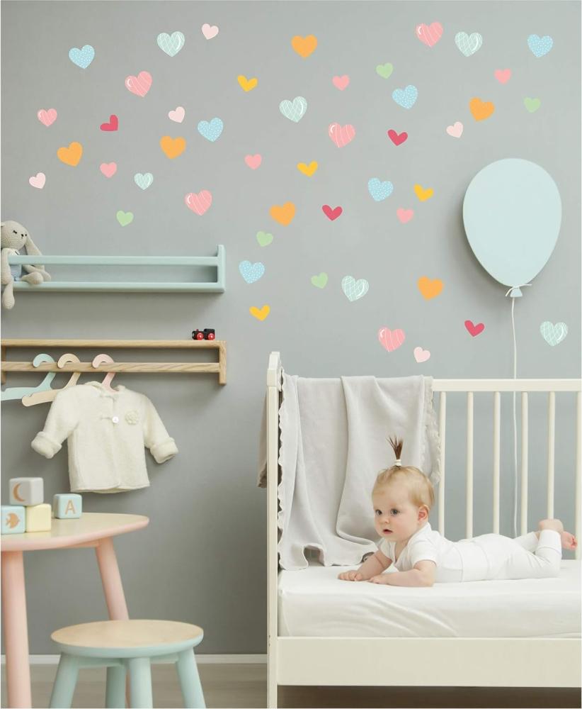 yabaduu Y015 Herzen Set Wandtattoo Aufkleber Herz Dekor Sticker für Kinderzimmer Babyzimmer (Pastell gemustert) Bild 1