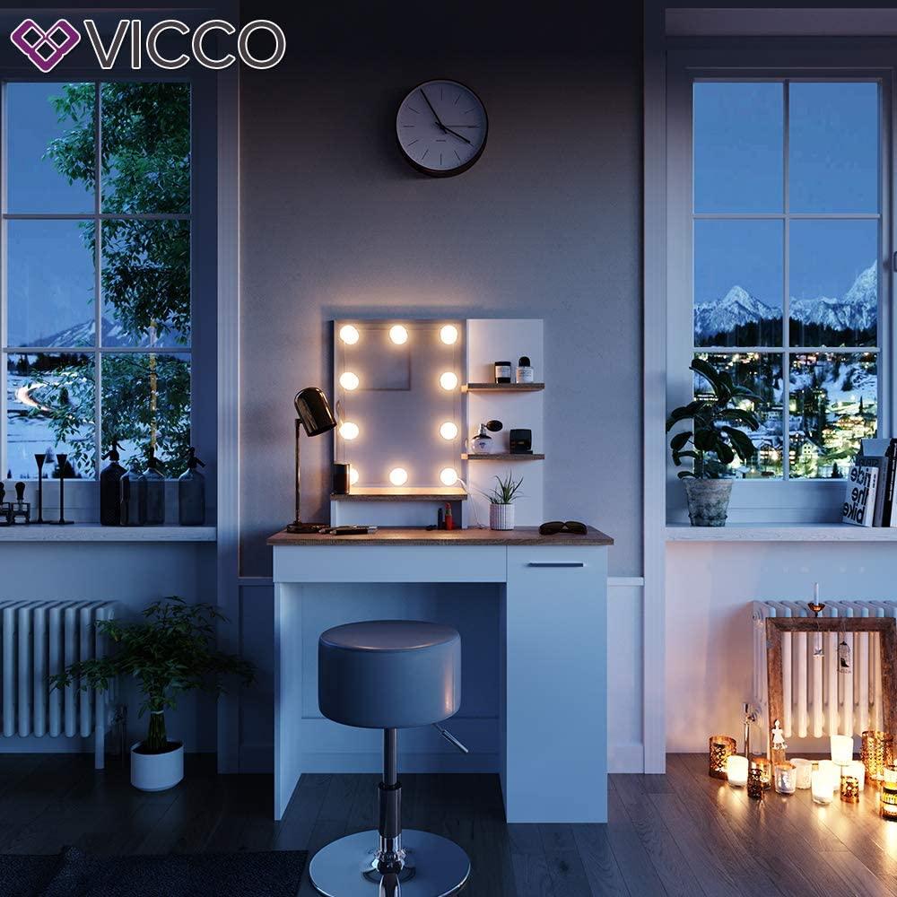 Vicco 'Julia' Schminktisch, Weiß/Eiche, inkl. Hocker und LED-Lichterkette, mit Spiegel Bild 1