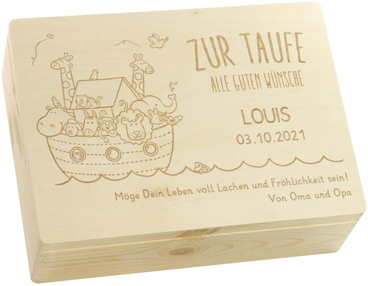 LAUBLUST Erinnerungsbox Taufe - Arche Noah - Personalisiertes Taufgeschenk - Holzkiste ca. 40 x 30 x 14 cm, Natur, FSC® Bild 1
