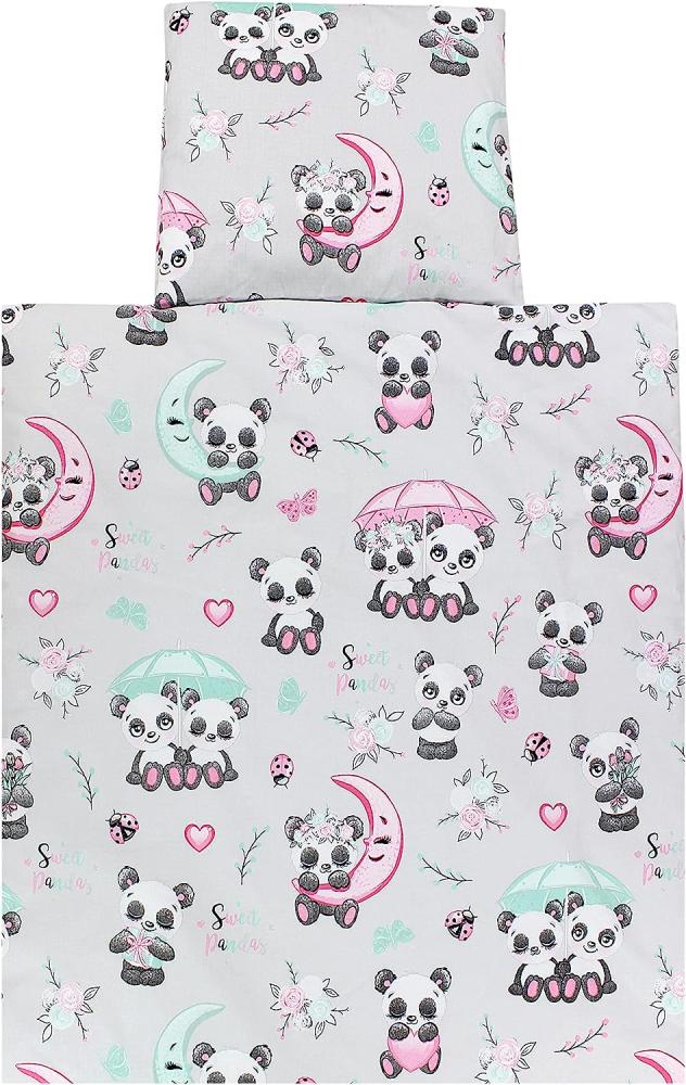 TupTam Unisex Baby Wiegenset 4-teilig Bettwäsche-Set: Bettdecke mit Bezug und Kopfkissen mit Bezug, Farbe: Pandas mit Regenschirm, Größe: 80x80 cm Bild 1