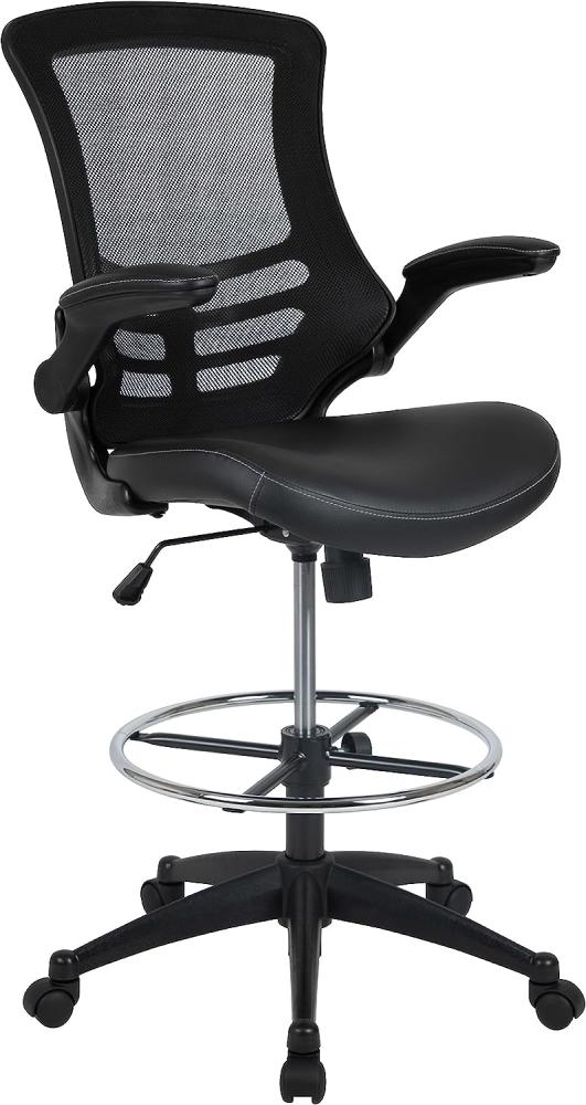 Flash Furniture Zeichenstuhl mit mittelhoher Rückenlehne – Ergonomischer Schreibtischstuhl mit hochklappbaren Armlehnen und verstellbarem Fußring – Bürostuhl für Home Office – Schwarz Bild 1