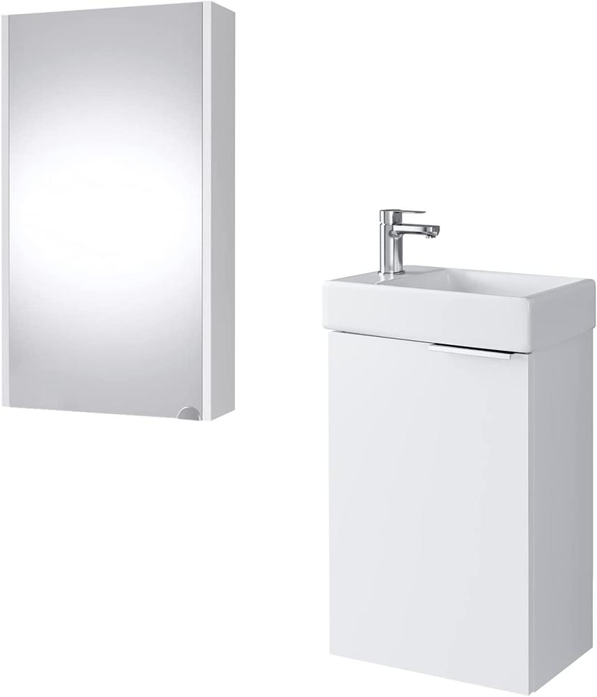 Planetmöbel Waschtischunterschrank mit Spiegelschrank Badmöbel Set 40cm für Badezimmer Gäste WC Weiß Bild 1