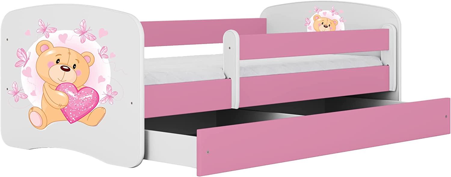 Kocot Kids 'Teddybär mit Schmetterlingen' Einzelbett pink/weiß 80x180 cm inkl. Rausfallschutz, Matratze, Schublade und Lattenrost Bild 1