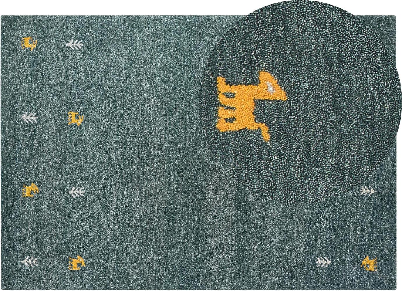 Gabbeh Teppich Wolle grün 160 x 230 cm Kurzflor CALTI Bild 1