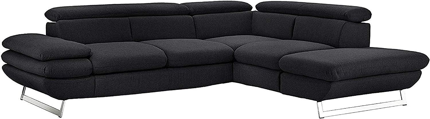 Mivano Ecksofa Prestige, Moderne Couch in L-Form mit Ottomane, Kopfteile und Armteil verstellbar, 265 x 74 x 223, Strukturstoff, schwarz Bild 1