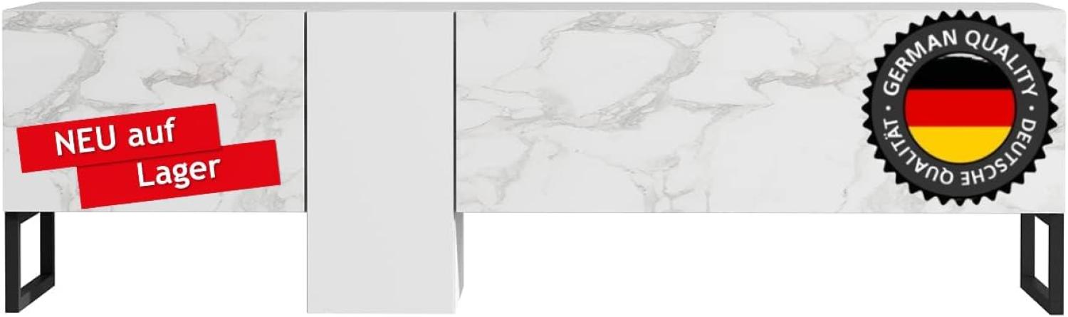 TV Lowboard Weiß mit Metall Füße Marmor Optik 9062 Bild 1