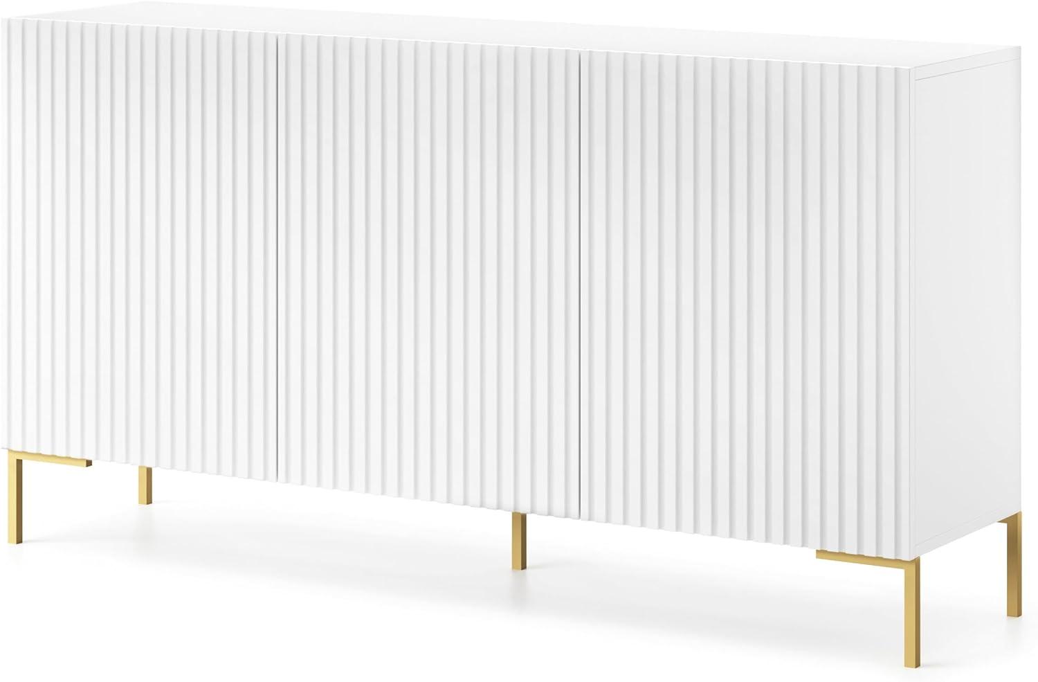 Selsey LAMMELO - Sideboard 3-türig mit Lamellenfront - 140 cm - Weiß Bild 1