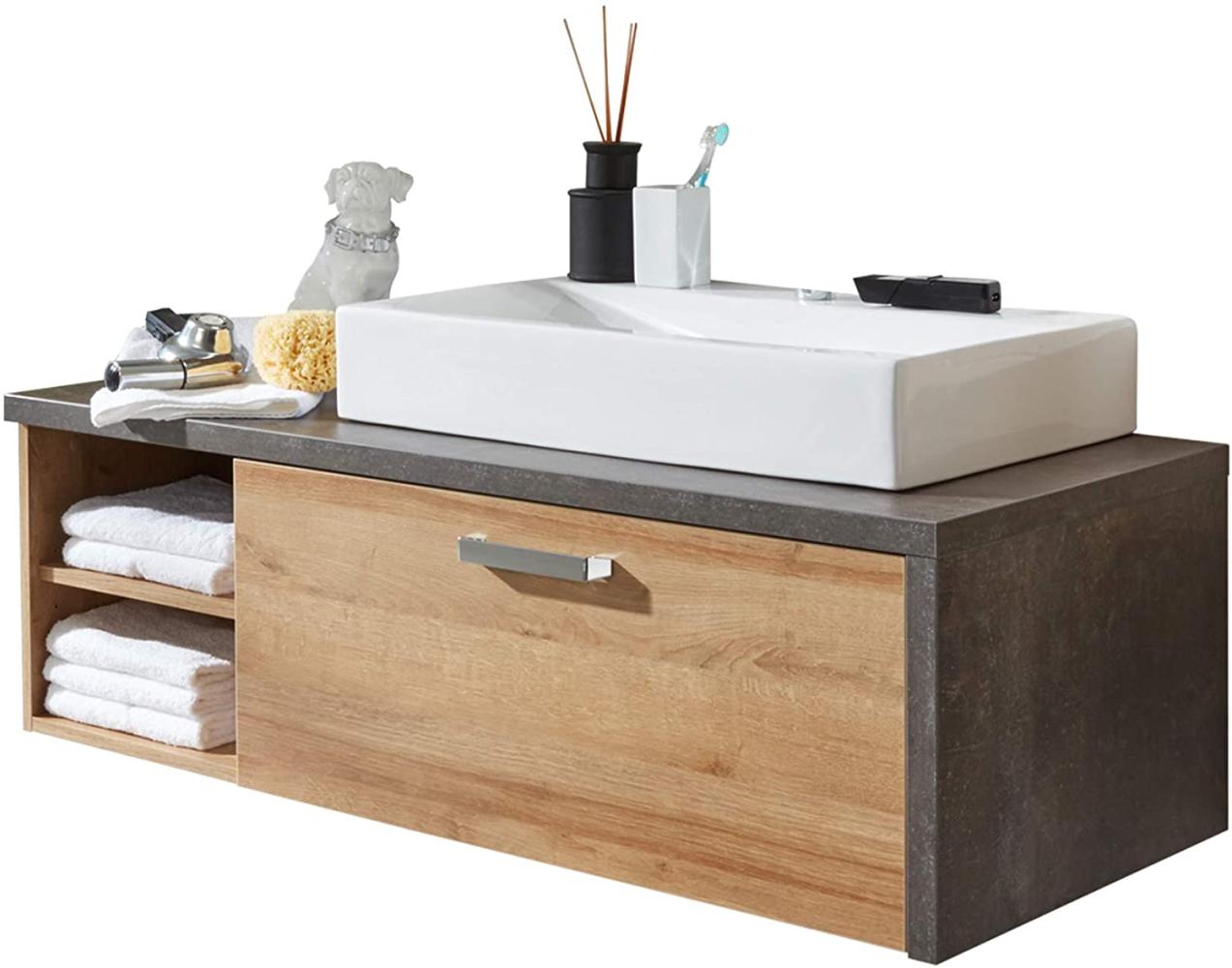 Waschtisch Set Waschbeckenunterschrank mit Waschbecken Eiche Riviera Honig grau Beton Design 123 cm Bay Bild 1