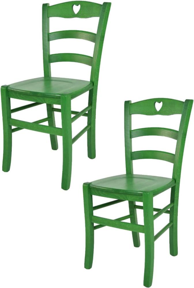 Tommychairs - 2er Set Stühle Cuore für Küche und Esszimmer, Robuste Struktur aus Buchenholz, in Anilinfarbe Grün lackiert und Sitzfläche aus Holz Bild 1