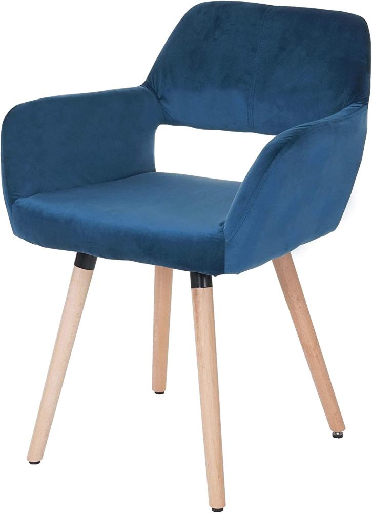 Esszimmerstuhl HWC-A50 II, Stuhl Küchenstuhl, Retro 50er Jahre Design ~ Samt, petrol-blau, helle Beine Bild 1
