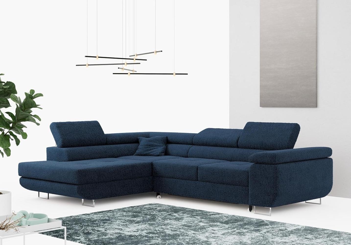 Ecksofa L-Form Couch mit Schlaffunktion und Verstellbare Kopfstützen - GUSTAW - Dunkelblau Boucle - Links Bild 1