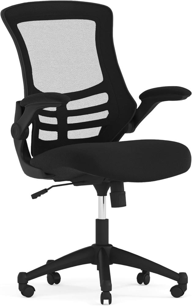 Flash Furniture Bürostuhl mit mittelhoher Rückenlehne – Ergonomischer Schreibtischstuhl mit hochklappbaren Armlehnen und Netzstoff – Perfekt für Home Office oder Büro – Schwarz Bild 1