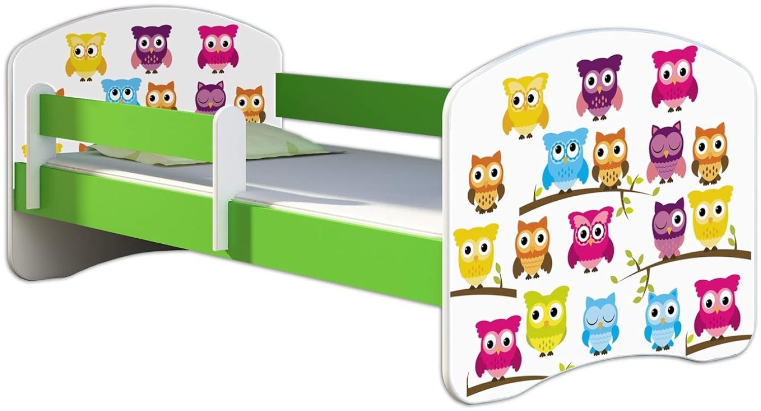 ACMA Kinderbett Jugendbett mit Einer Schublade und Matratze Grün mit Rausfallschutz Lattenrost II 140x70 160x80 180x80 (31 Eule, 180x80) Bild 1