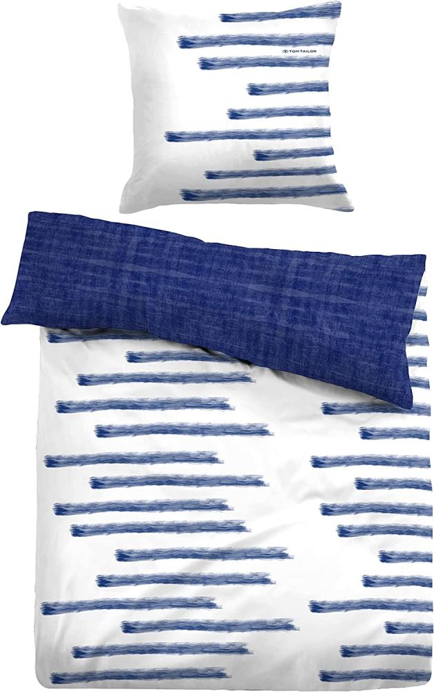 Tom Tailor Satin Wendebettwäsche Streifen, Größe 135x200/80x80 cm, blau Bild 1