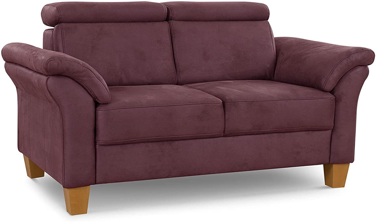 Cavadore 2-Sitzer-Sofa Ammerland / 2er-Couch im Landhausstil mit Federkern + verstellbaren Kopfstützen / 156 x 84 x 93 / Wildlederoptik, Rot Bild 1