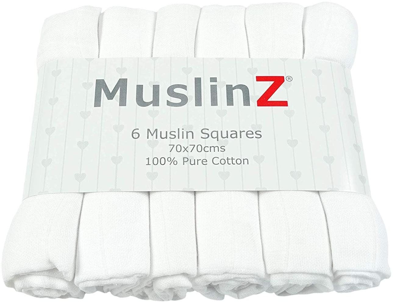MuslinZ Premium Hochwertige Baby Musselin Quadrate aus 100% Baumwolle 70x70 cm (Weiß, 6er Pack)… Bild 1